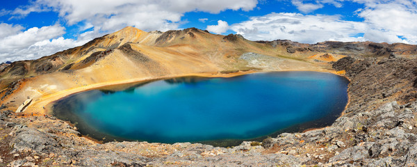 Panorama of Blue lagoon in Ayacucho, in the andean