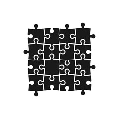 Puzzle, jigsaw tiling four puzzle pieces simple black glyph vector icon in green.