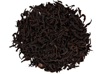 Dry tea leaves isolated on white background.top view