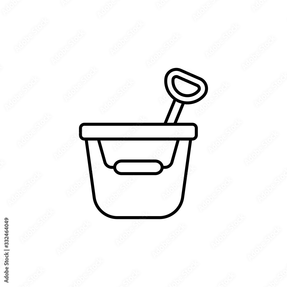 Poster sand bucket, toy icon. simple line, outline vector elements of child for ui and ux, website or mobil