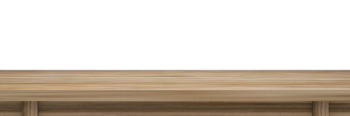 Empty old wooden table top isolated on white background  with clipping path, Use as products display montage. Vintage style concept free space use for your copy and branding.3d illustration