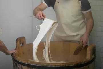 Foto op Plexiglas traditional farm mozzarella cheese manual preparation © left