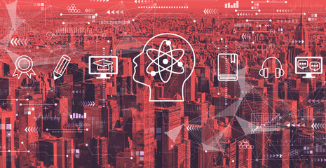 Online education concept with the New York City skyline