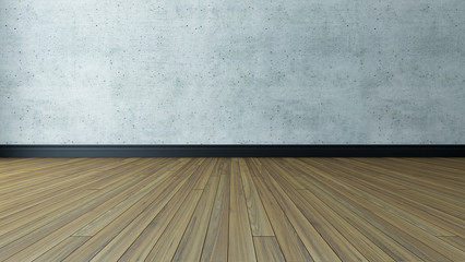 empty room with wooden floor and concrete wall