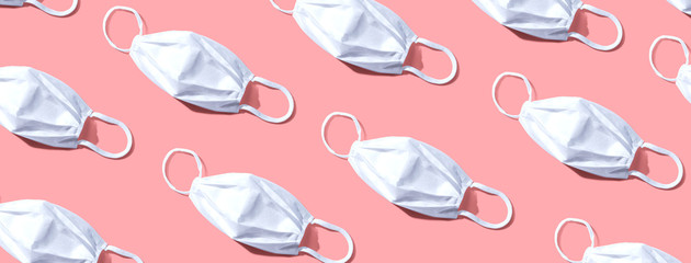 White surgical masks overhead view - flat lay