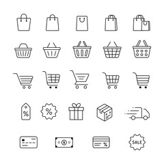 Set of online store shopping linear icons vector desing.