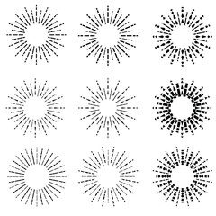 Beautiful circles on a white background. Sunburst set isolated on white background.