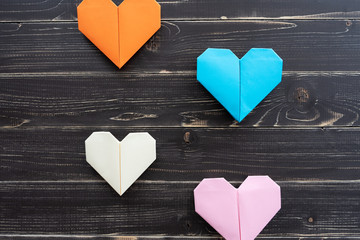 Origami hearts of different colors