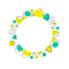 EASTER FRAME. Space for text. Vector hand drawn outline illustration wiht black lettering of Easter. Perfect for advertising, poster, postcard, card, invitation, banner, lettering typography