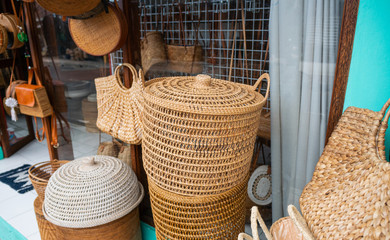 .Balinese women's rattan bags. Popular tourist souvenirs from Indonesia and Bali