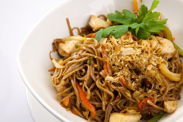 Japanese noodles isolated on white background