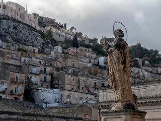 Modica cityscape. View to Historical Buildings. Sicily, Italy.