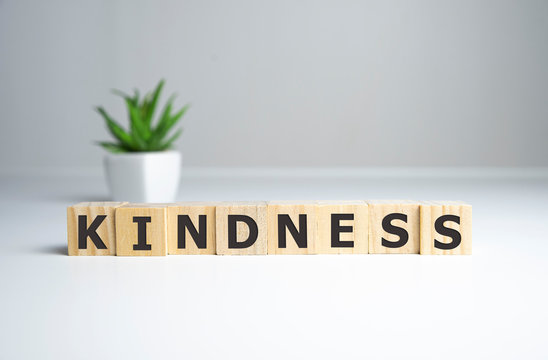 KINDNESS - words from wooden blocks with letters, KINDNESS concept, top view background.