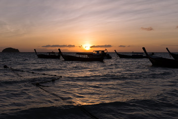 Boats while Sunrise at Sunrise Beach, Koh Lipe, Thailand, Asia