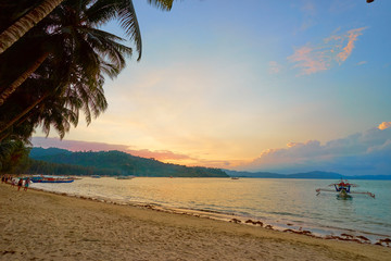 Port Baron Beach at sunset, Palawan, Philippines