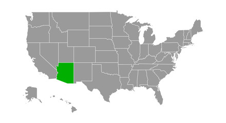 Fototapeta na wymiar Map of United States with Arizona Highlighted