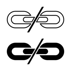 Broken Link Sign Symbol Vector Black Silhouette and Outline