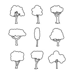 Tree thin line vector icons set. Collection of plant in linear style illustration