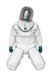 bio hazard man on his knees in a white background