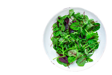 Healthy salad, leaves mix salad (mix micro greens, juicy snack) keto or paleo menu recipe. food background, copy space for text