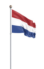 Netherlands flag blowing in the wind. Background texture. 3d rendering, wave. Isolated on white. Illustration.