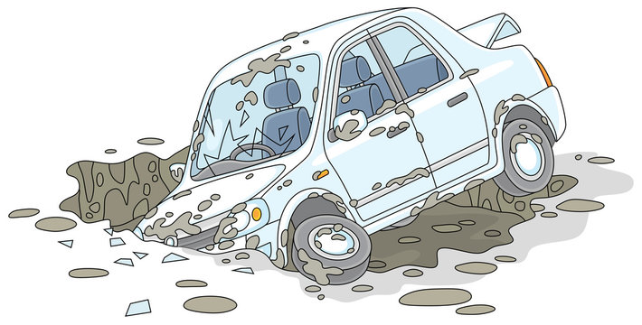 white car stuck in mud clip art preview
