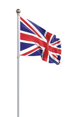 Waving flag of United Kingdom state. Illustration of European country flag on flagpole with red and white colors. 3d icon isolated on white background - Illustration