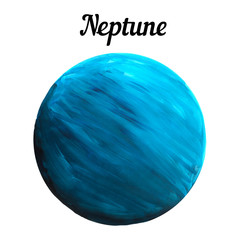 freehand drawing planet Neptune with living materials, blue planet on a white background