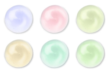 Set with samples of cosmetic gels on white background, top view