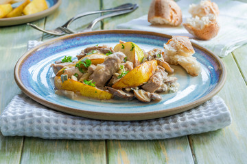 Creamy pork and pear cassoulet with cider