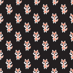 Seamless pattern cute fox cartoon.vector and illustration - 332476884