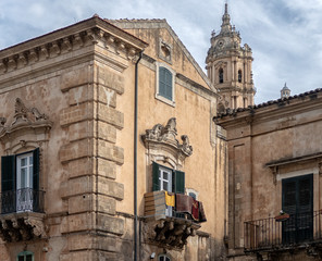Naklejka na ściany i meble Modica cityscape. View to Historical Buildings. Sicily, Italy.
