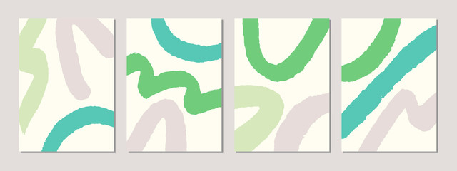 A set of abstract templates in green and pink on cream background.