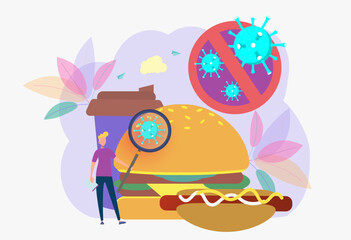 Harmful to human health, food contamination, spoiled food. Beautiful vector illustration.