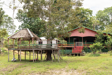 floating house in the amazon river