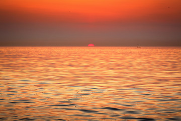 Golden sunrise at sea. Seascape. Black Sea