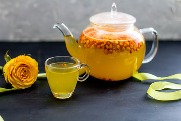 tea roses sea buckthorn tea, roses as a gift, gift, surprise