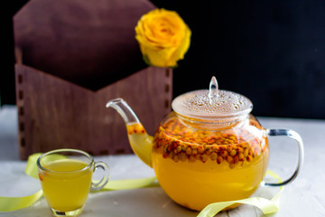 tea roses sea buckthorn tea, roses as a gift, gift, surprise