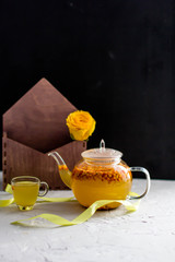 tea roses sea buckthorn tea, roses as a gift, gift, surprise