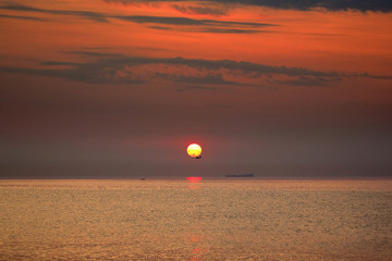 Beautiful dawn sunrise at sea. Seascape. Black Sea