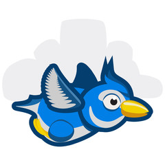 Blue jay bird flying through the forest of trees & branches