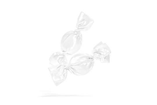 Blank two white hard candy foil wrapper mockup, no gravity