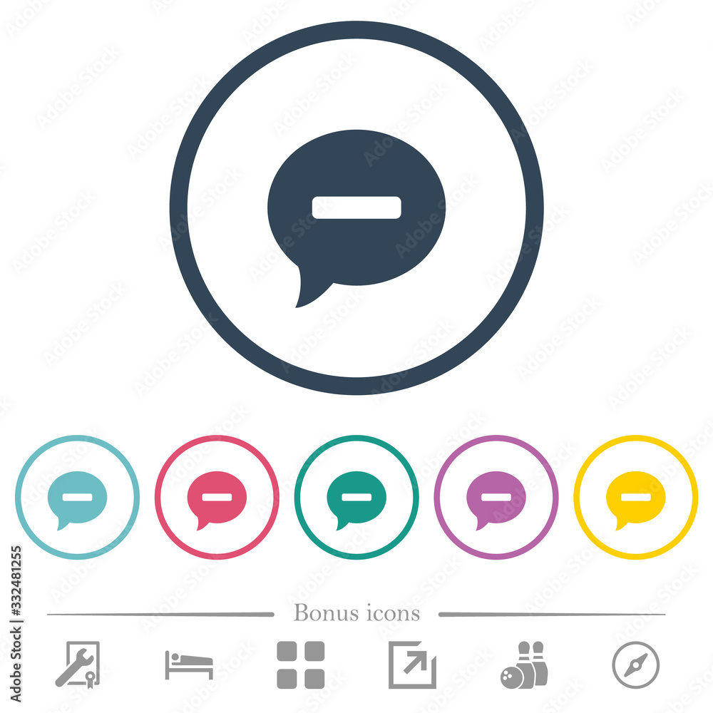 Poster delete comment flat color icons in round outlines
