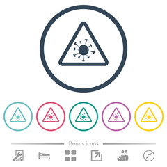 Covid warning flat color icons in round outlines