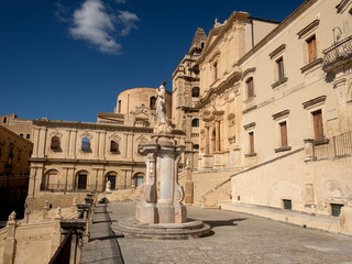 Fototapeta na wymiar Noto cityscape. View to Historical Buildings. Sicily, Italy.