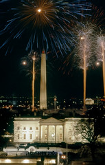 Washington, D.C. USA, January 18, 1985  Fireworks explode over the White House in celebration of President Ronald Reagan's 2nd Inaugural. 