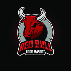 Angry red bull mascot illustration. Red bull's head. Red bull cartoon character vector