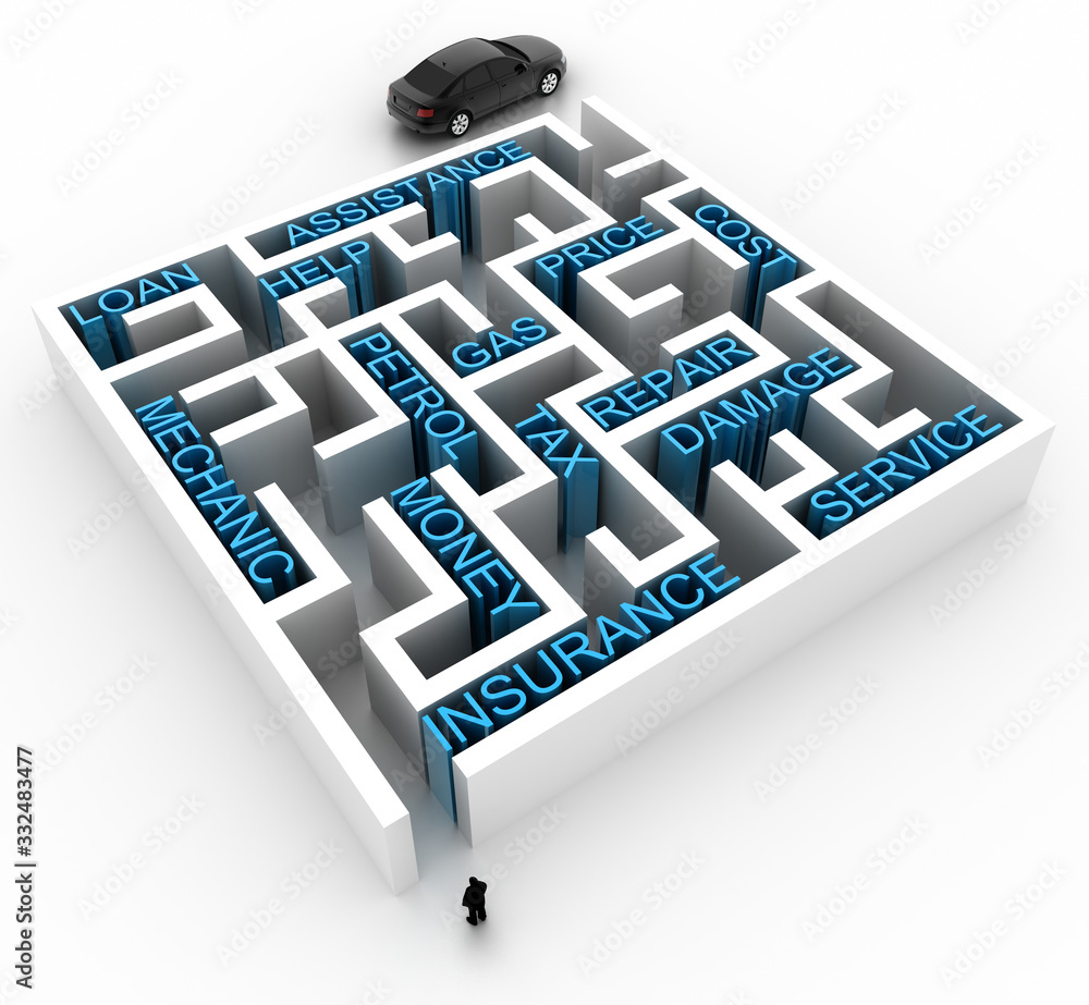 Poster maze concept, challenge and human choices theme. original 3d rendering