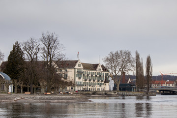 Old historical buildings by the Bodensee lake in Konstanz in Germany