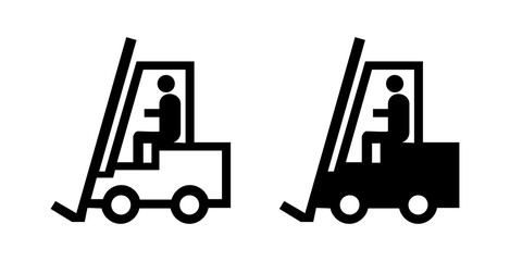Fork Lift Truck Icon Vector Black Silhouette Isolated on White 